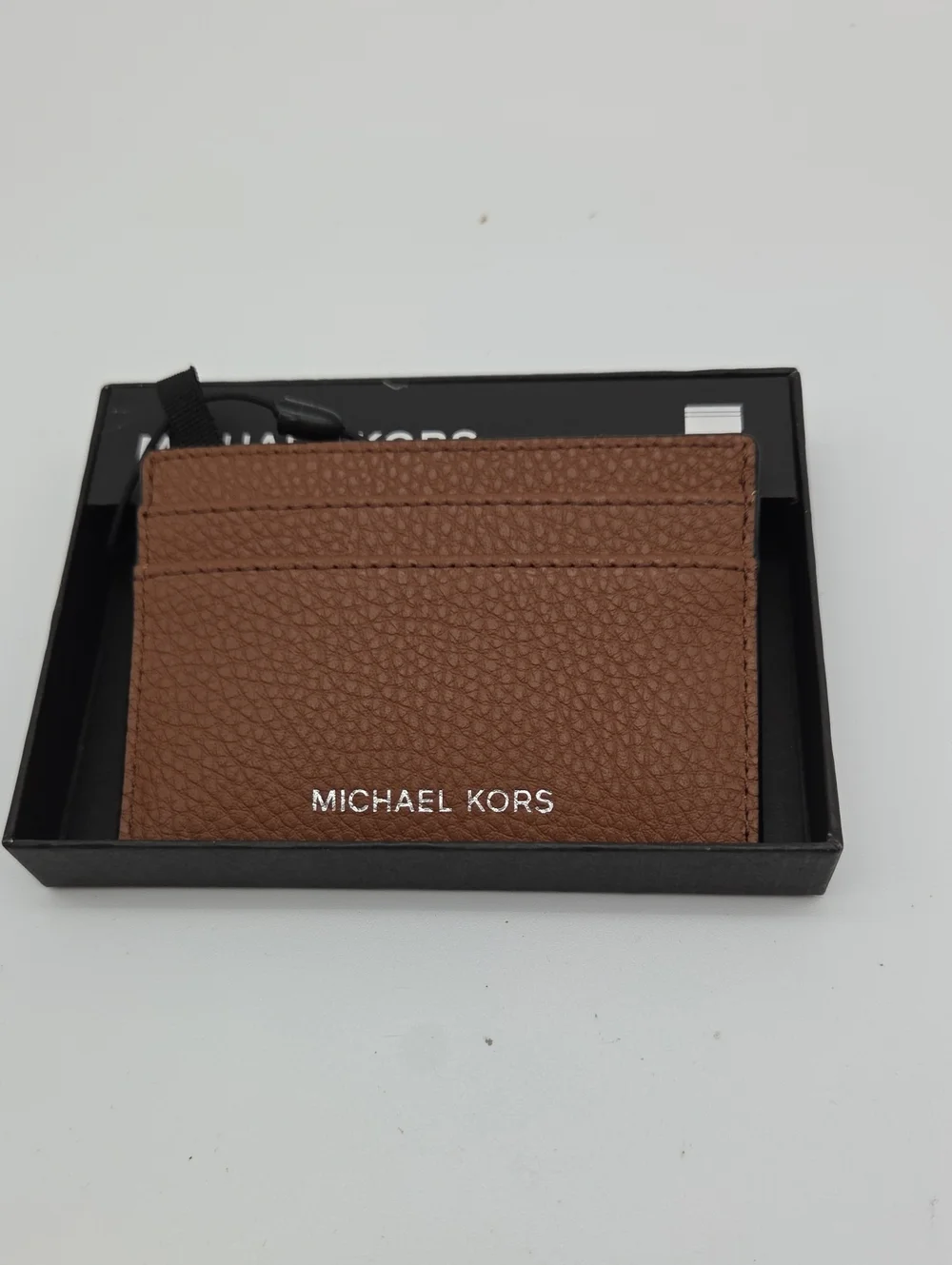 Michael Kors Brown Pebbled Leather Card Holder with Logo